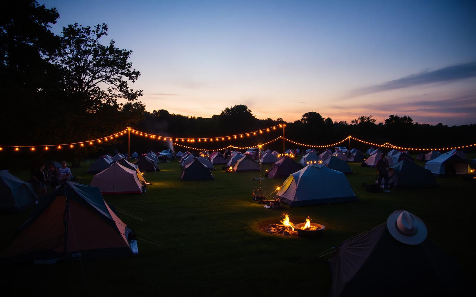 Festival campsite at dusk